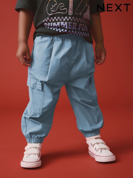 Mid Blue 100% Cotton Baggy Cargo Trousers with Toggle Waist (3mths-7yrs) (E82346) | €15 - €18