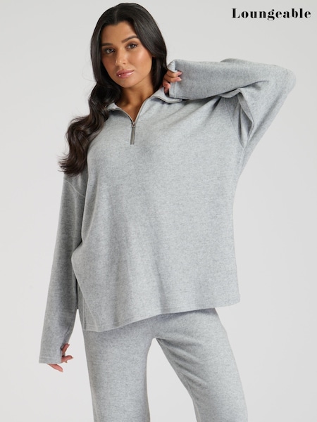 Loungeable Grey Soft Knit 1/4 Zip Top (E82354) | AED65