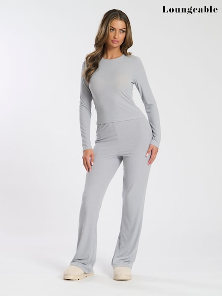 Loungeable Grey Long Sleeve Top And Flare Leggings Lounge Set (E82357) | AED99