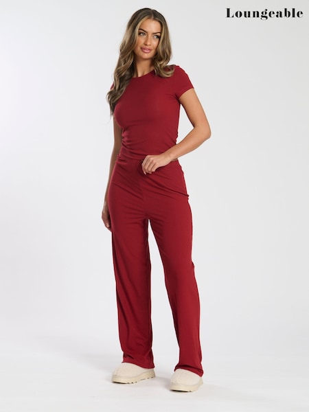 Loungeable Red T-Shirt & Straight Leg Pants Lounge Set (E82362) | AED130