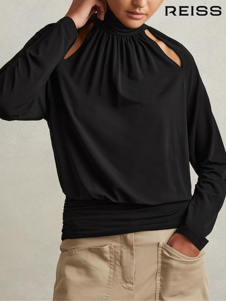 Reiss Black Adrienne Cut-Out Blouson Waist Top (E82403) | €50