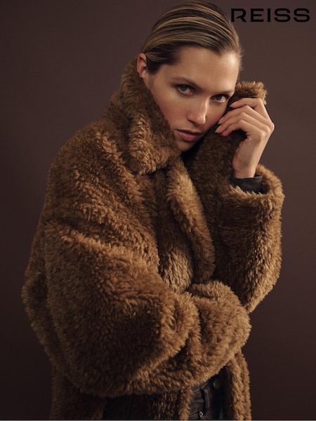 Reiss Brown Darla Teddy Coat with Wool (E82420) | 3,308 QAR