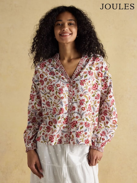Joules Eloise Provence Floral Button Down Cotton Blouse (E82441) | R$ 585