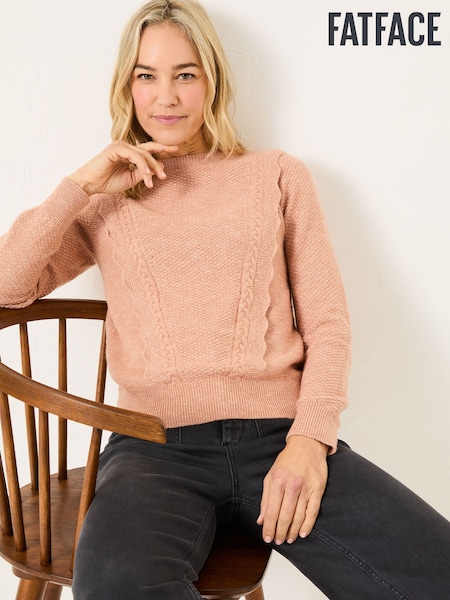 FatFace Harlee Blush Pink Ruffle Knitted Jumper (E82479) | $96