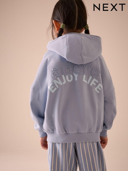 Blue Printed 100% Cotton Zip Through Hoodie (3-16yrs) (E82489) | €21 - €28