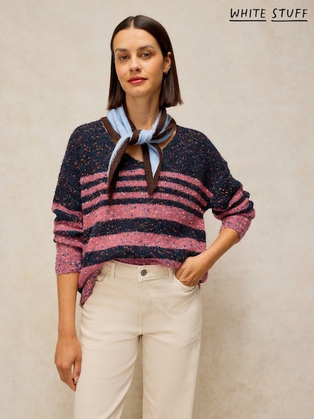 Azul - White Stuff Texture Stripe V-neck Jumper