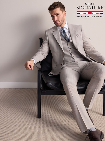 Neutral Slim Fit Signature Alfred British Wool Fabric Striped Suit Jacket (E82627) | €214