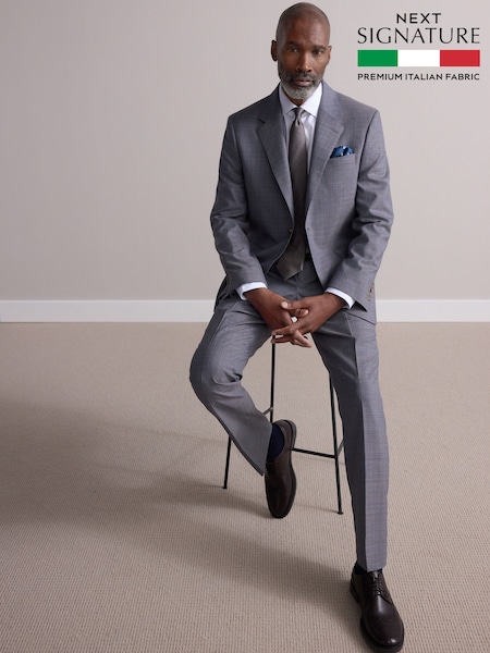 Neutral Slim Fit Signature Texture Marzotto Italian Fabric Suit Jacket (E82634) | R$ 1,425
