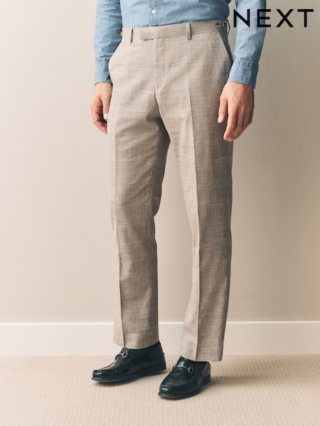 Neutral Slim Fit Tollegno Linen Blend Check Suit Trousers (E82653) | €124