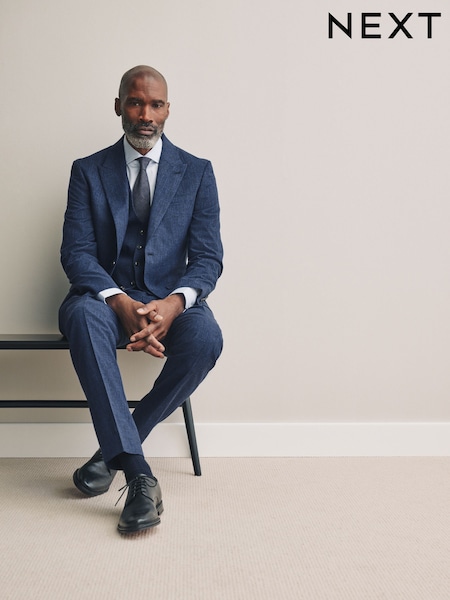 Blue Slim Fit Tollegno Linen Blend Check Suit Jacket (E82655) | €217
