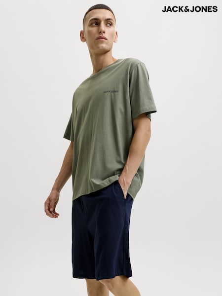 Green/Navy - Regular Jack & Jones Logo T-shirt And Short Lounge Set