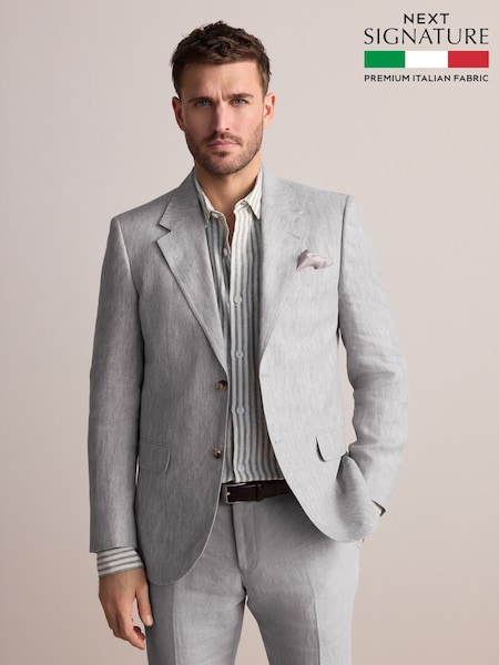 Light Grey Slim Fit Leomaster Italian Fabric Suit Jacket (E82675) | €169