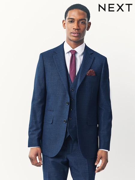 Sininen - Istuva; räätälöity Fit - Textured Wool Suit Jacket (E82679) | €143