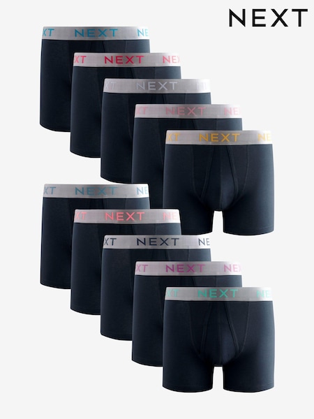 Navy Silver Waistband 10 pack A-Front Boxers (E82762) | €53