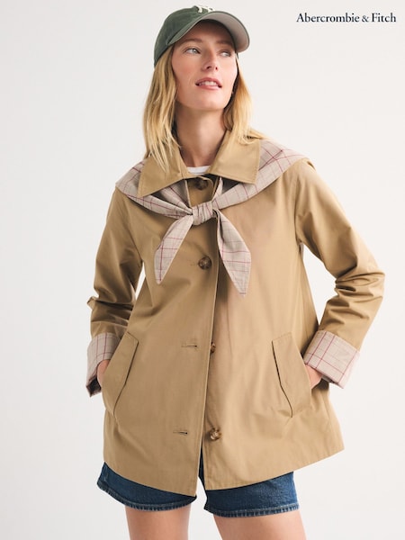 Brown - Abercrombie & Fitch Scarf Cape A-line Trench Coat