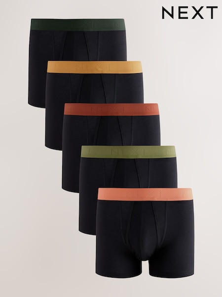 Black Orange/Green Waistband - מארז של 5 - תחתוני בוקסר בגזרה צמודה מבד עשיר בכותנה (E82767) | ‏93‏₪