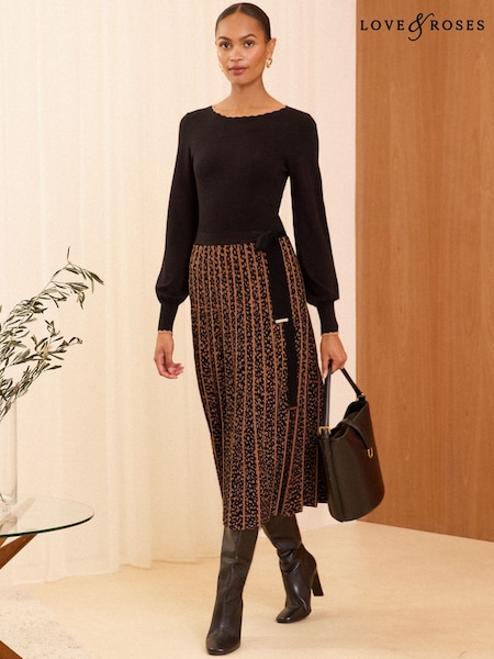 Love & Roses Black Petite Knitted Midi Dress (E82772) | €52