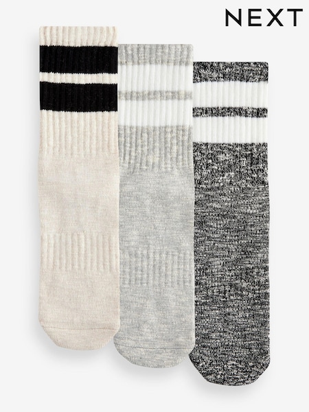 Black/Grey Stripe Cushion Sole Ribbed Sport Ankle Socks 3 Pack With Arch Support (E82819) | $19