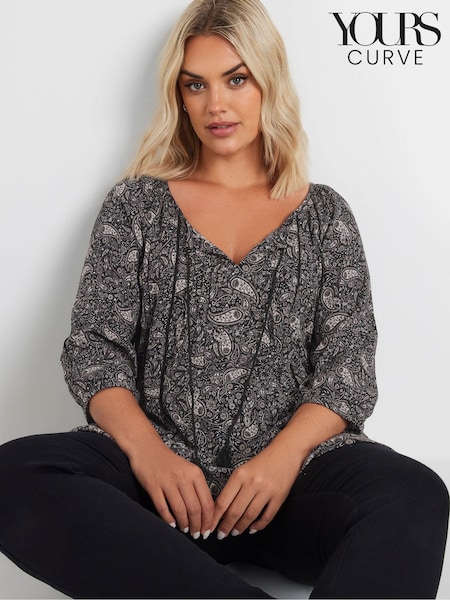 Yours Curve Black Paisley Boho Top (E82869) | €37