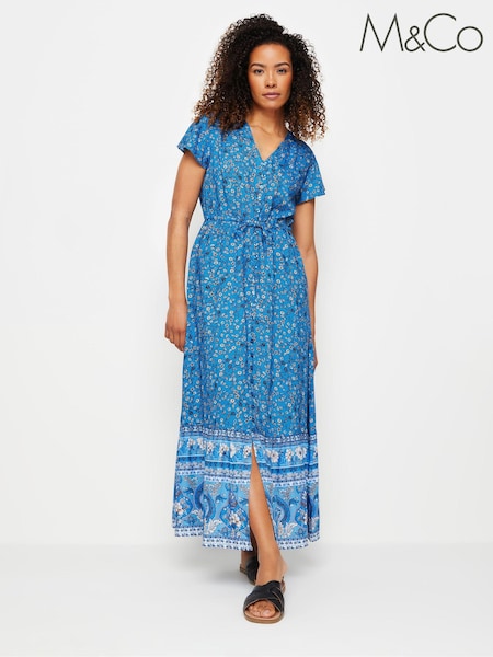M&Co Flower Print Tiered Maxi Dress With Border Hem (E82914) | 208 LEI
