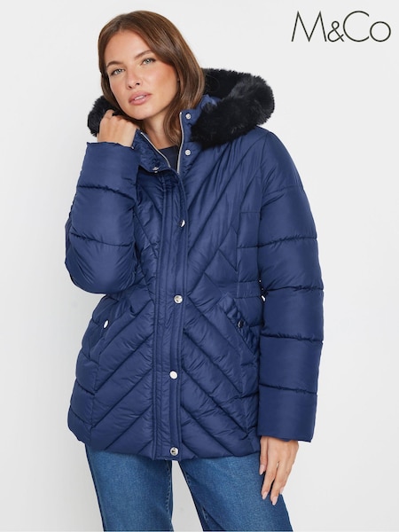 M&Co Quilted Faux Fur Hooded Coat (E82917) | 484 LEI