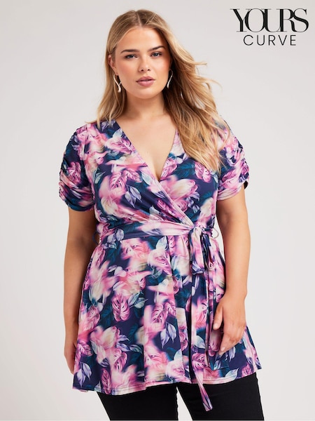Yours Curve Pink London Tropical Wrap Top (E82922) | €60