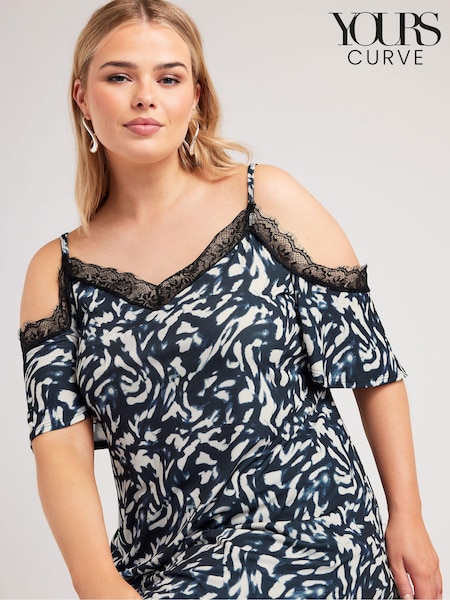 Yours Curve Lace Cold Shoulder Swing Top (E82924) | ‏181‏₪