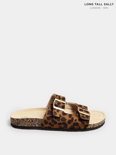 Long Tall Sally Brown Leopard Moulded Footbed Sandals In Standard Fit (E82927) | €37