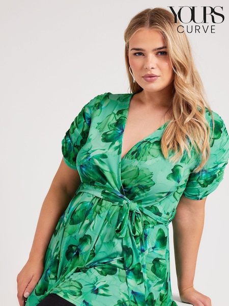 Yours Curve Green London Tropical Wrap Top (E82928) | €60