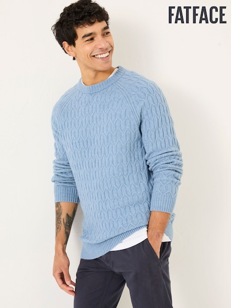 FatFace Light Blue Hinton Textured Knitted Crew Neck Jumper (E82965) | €70