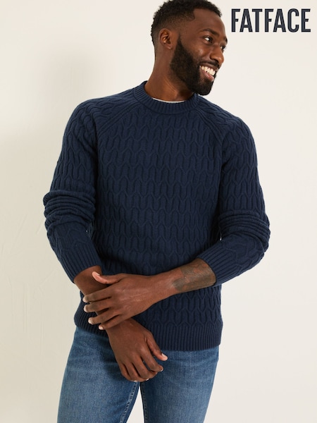 Темно-синій - FATFACE Hinton Textured Knitted круглий віріз джемпер (E82966) | 2 974 грн