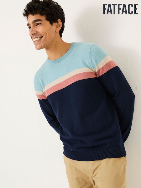 FatFace Navy Rye Chest Stripe Knitted Crew Neck Jumper (E82968) | R$ 490