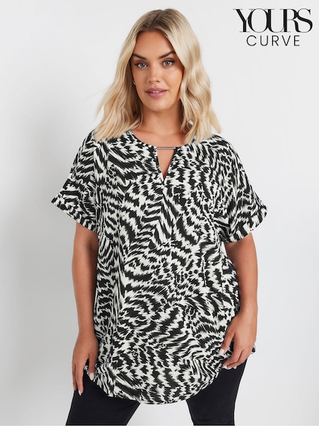 Yours Curve Black Trim Neck Short Sleeve Blouse (E82972) | €37