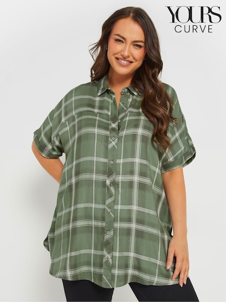 Yours Curve Green Short Sleeve Check Shirt (E82981) | €36