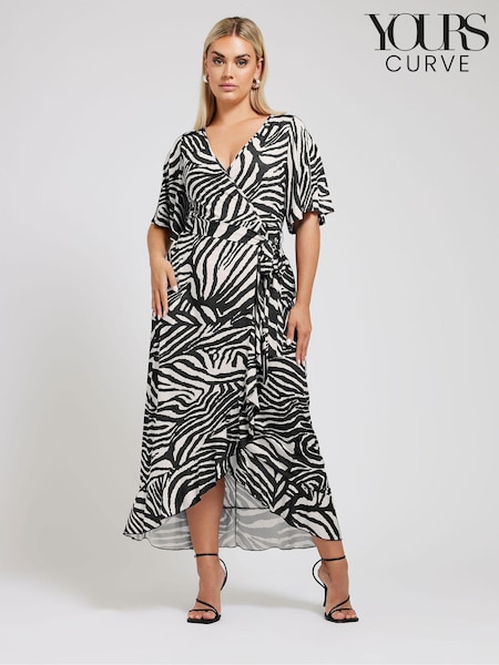 Yours Curve White Ruffle Hem Wrap Dress (E82982) | 262 QAR