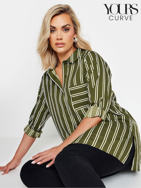 Yours Curve Green Boyfriend Stripe Shirt (E82985) | €36
