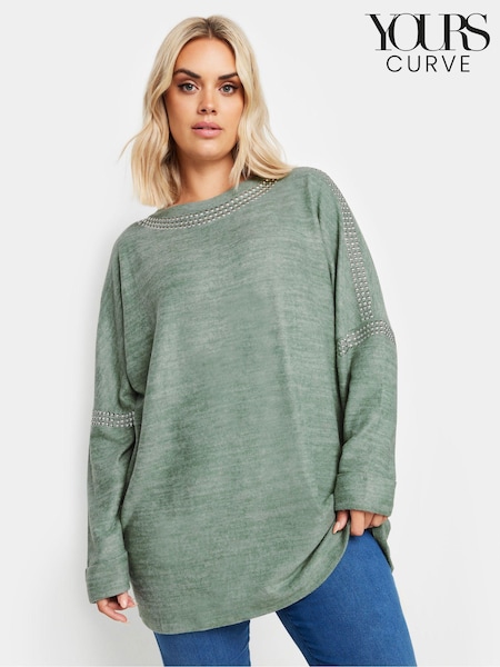 Vihreä - Yours Curve Soft Touch Niitti- Batwing Sleeve Neulepusero (E82990) | €54