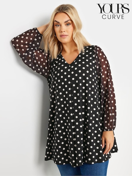 Yours Curve Black Dot Mesh Swing Top (E82997) | €35