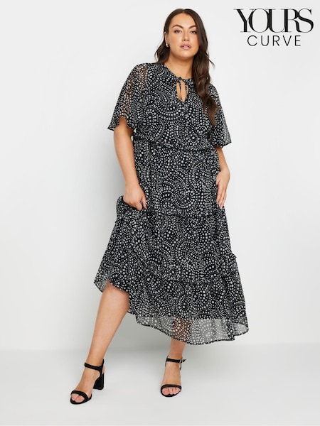 Yours Curve Black Chiffon Tiered Dress (E83002) | R$ 365