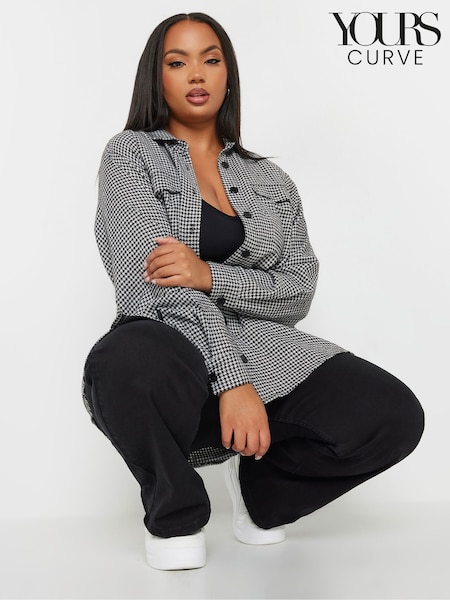 Yours Curve Black Gingham Brushed Dogtooth Shacket (E83010) | $46