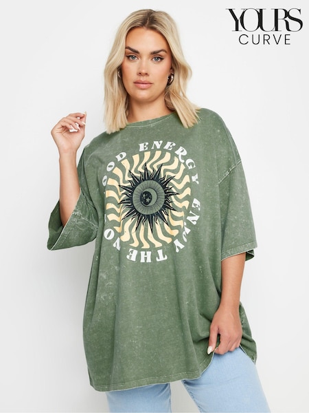 Yours Curve Green Boxy 100% Cotton T-Shirt (E83015) | €26