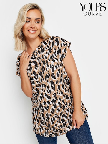 Yours Curve Natural Leopard Print Grown On Sleeve 100% Cotton T-Shirt (E83033) | €25