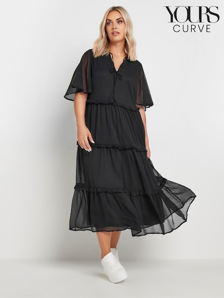 Yours Curve Black Chiffon Tiered Dress (E83041) | €43