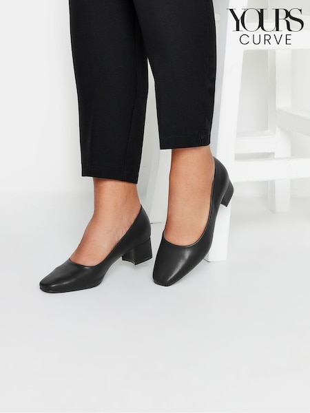 Yours Curve Black Wide Fit Faux Leather Block Heel Court Shoes In Extra Wide EEE Fit (E83051) | 2,283 UAH