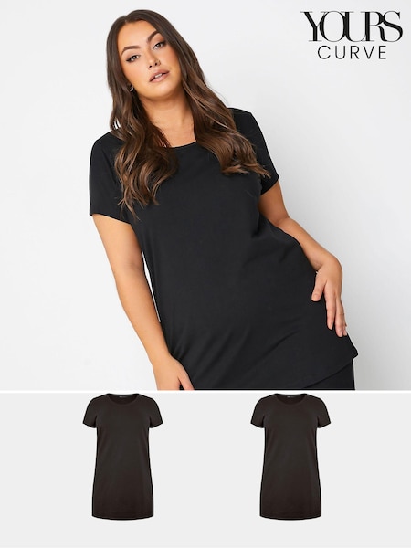 Yours Curve Black Longline T-Shirts 2 Pack (E83071) | €39