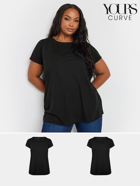 Yours Curve Black Core Basic T-Shirts 2 Pack (E83078) | 104 QAR