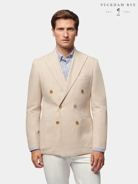 Peckham Rye Cream Regular Fit Linen Herringbone Jacket (E83083) | €149