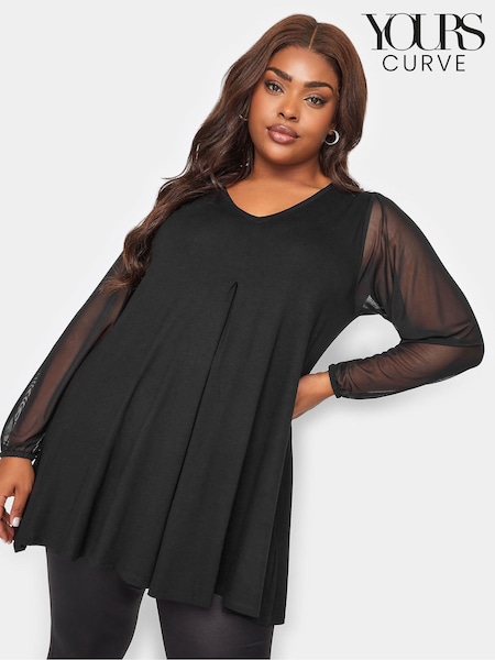 Yours Curve Long Sleeve Mesh Pleated Swing Top (E83117) | 38 €