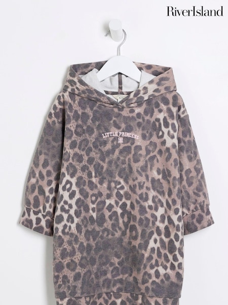 River Island Girls Long Sleeve Hooded Leopard Print 100% Cotton Dress (E83187) | ‏11 ر.ع.‏