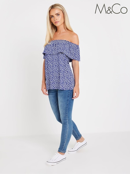 M&Co Blue Petite Ditsy Bardot Top (E83195) | 1,622 UAH